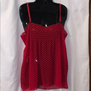 Sheer red with hearts lingerie top small